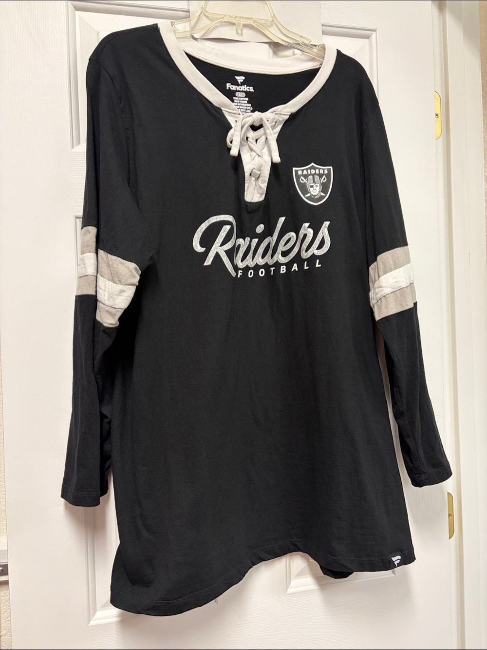 Las Vegas Raiders Fanatics Black Long-Sleeve Lace-Up Football Tee